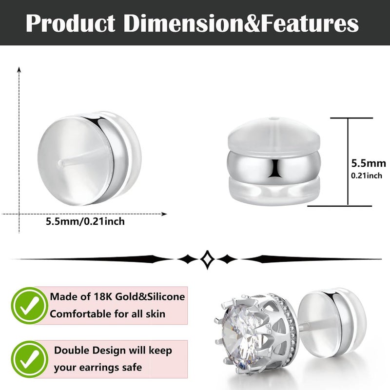 Formulen Silicone Earring Backs, 18K Gold Plated, Secure Locking for Heavy Earrings, Hypoallergenic Clear White - Image 3